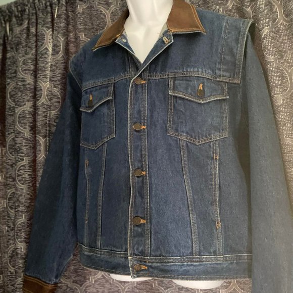 Vintage Valvoline performance team mens large jean jacket with leather collar - Picture 1 of 7